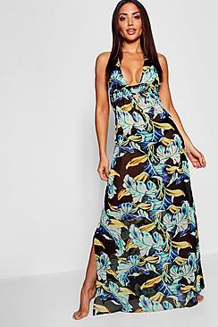 Boohoo Dark Floral Maxi Beach Dress
