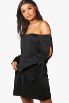 Boohoo Mallory Off Shoulder Sleeve Detail Swing Dress Black