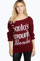 Boohoo Lexi Santa's Favourite Blonde Christmas Jumper Wine