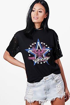 Boohoo Keira Oversized Sequin Sleeve T-shirt