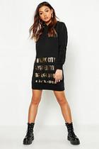 Boohoo New York Foil Print Roll Neck Sweatshirt Dress