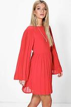 Boohoo Ria Keyhole Pleated Wide Sleeve Skater Dress