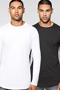Boohoo Long Sleeve T Shirt With Curve Hem 2 Pack