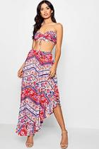 Boohoo Fi Floral Print Tie Bandeau & Ruffle Skirt Co-ord