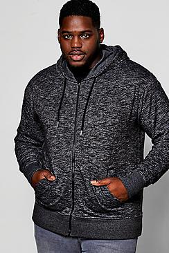 Boohoo Big And Tall Space Dye Zip Through Hoodie