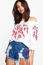 Boohoo Bella Boutique Embroidered Off The Shoulder Top