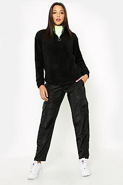 Boohoo Tall Zip Front Borg Sweat Top