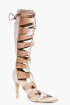 Boohoo Maddison Knee High Lace Up Gladiator Heel Gold
