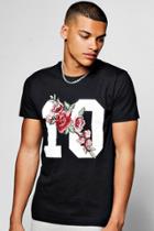 Boohoo Rose Embroidered College T-shirt Black
