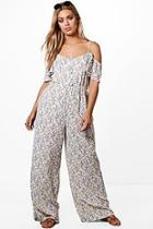 Boohoo Plus Drape Slefloral Wide Leg Jumpsuit