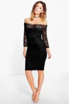 Boohoo Kelly Lace Bardot Midi Dress Black