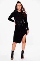 Boohoo Plus Ebony Corset Detail Midi Dress Black