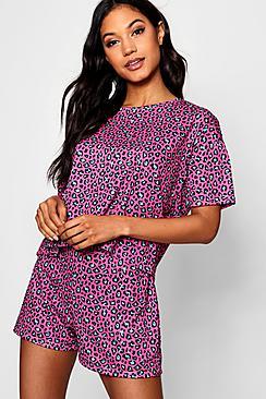 Boohoo Jessica Bright Leopard Short Set