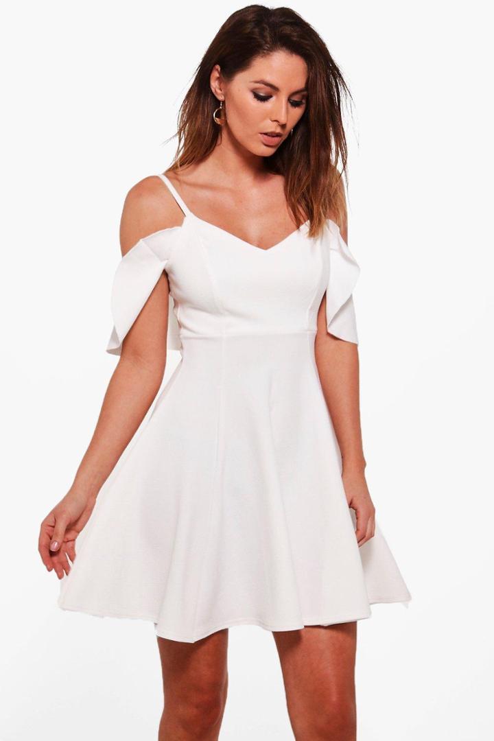 Boohoo Grace Strappy Drop Shoulder Skater Dress Ivory