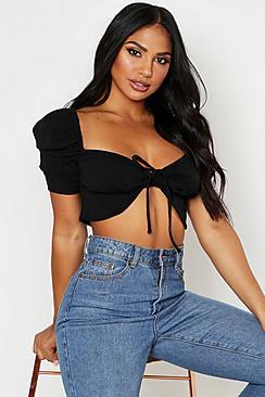 Boohoo Lace Up Detail Peasant Crop Top