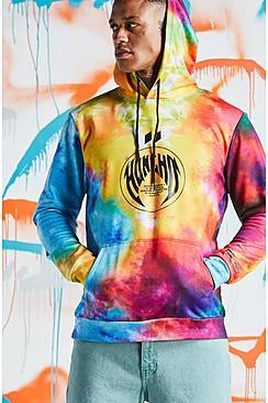 Boohoo Quavo Rainbow Tie Dye Hoodie With Print