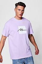 Boohoo Oversized Box Print T-shirt With Man Embroidery