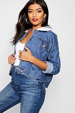Boohoo Batwing Oversize Borg Collar Denim Jacket