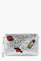 Boohoo Scarlet Sequin Patch Detail Clutch Bag Silver