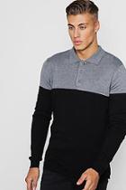 Boohoo Slim Fit Colour Block Knitted Long Sleeve Polo