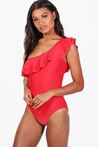 Boohoo Auckland One Shoulder Frill Swimsuit