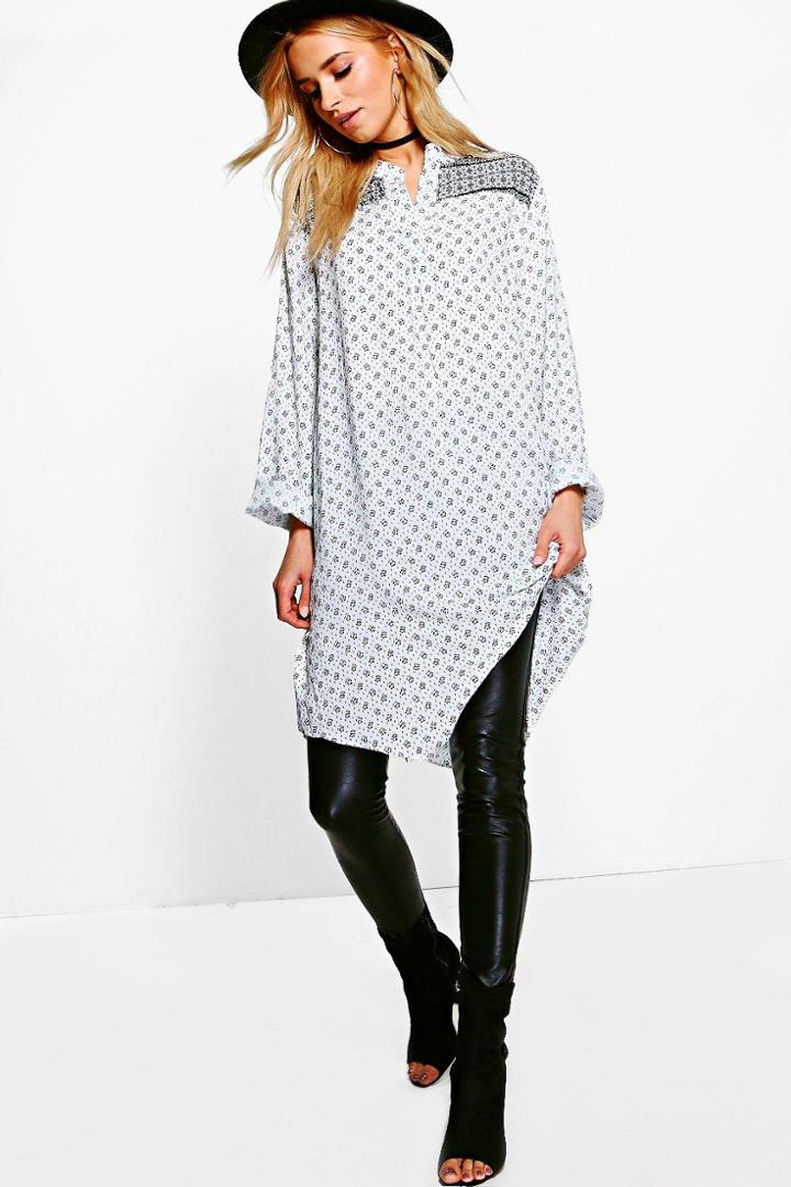 Boohoo Penelope Printed Shirt Ecru
