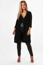 Boohoo Plus Lucy Roll Sleeve Side Split Duster Coat Black