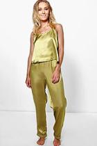 Boohoo Amy Satin Vest And Contrast Piping Trouser Night Set