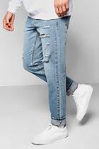 Boohoo Antique Wash Ripped Denim Jeans In Slim Fit