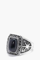 Boohoo Engraved Brushed Silver Ring With Black Stone