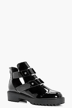 Boohoo Charlotte Patent Cut Work Chunky Boot