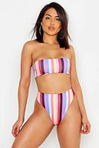Boohoo Rainbow Stripe Bandeau High Waisted Bikini