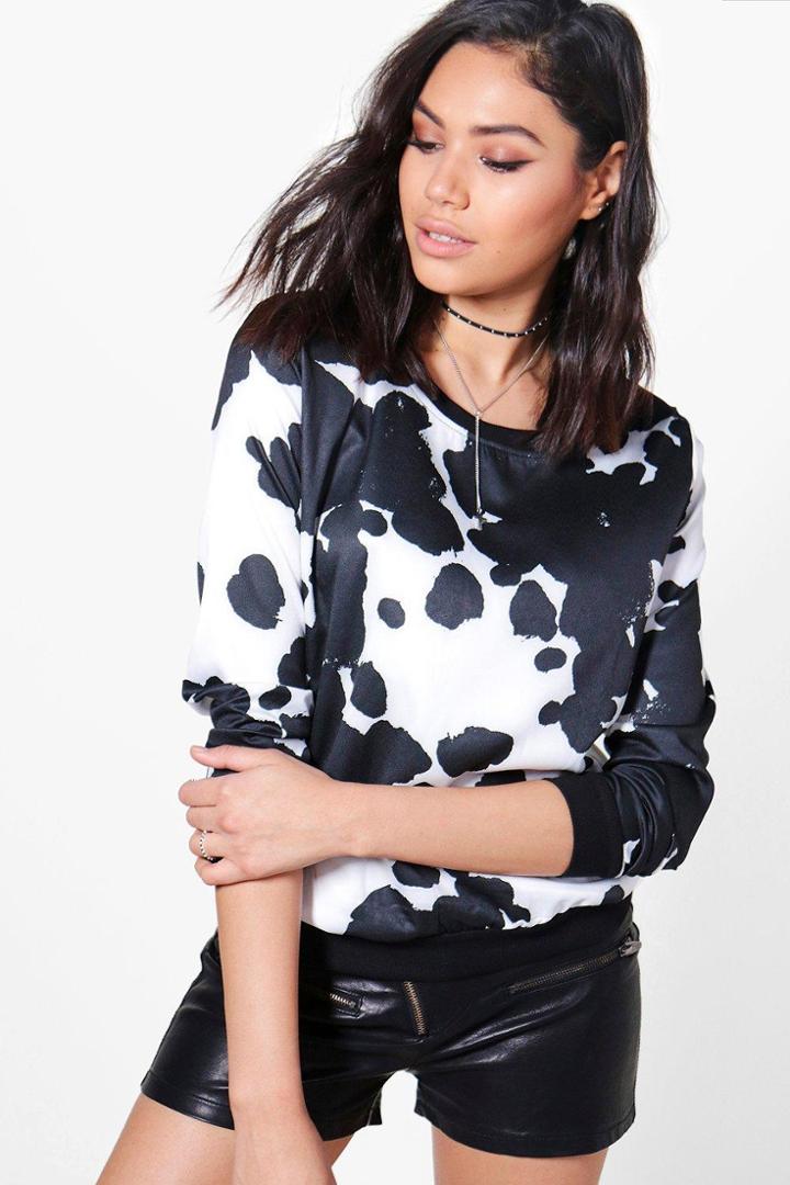 Boohoo Angela Printed Long Sleeve Sweat White