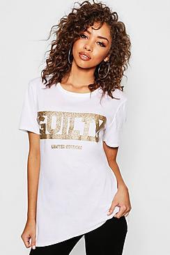 Boohoo Guilty Glitter Slogan Tee