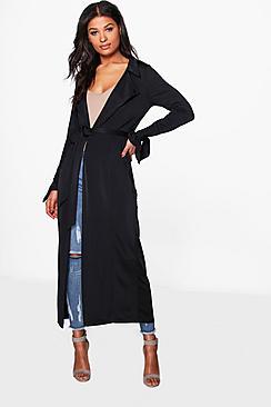Boohoo Emma Tie Cuff Slinky Maxi Trench