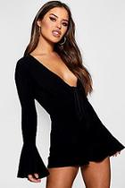 Boohoo Petite Fran Slinky Know Front Flare Sleeve Playsuit