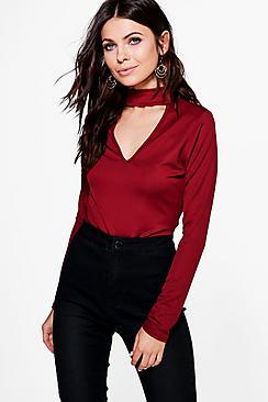 Boohoo Amy Elsa Long Sleeve Choker Top