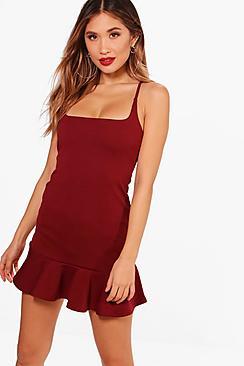 Boohoo Camilla Square Neck Frill Hem Bodycon Dress