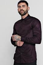 Boohoo Burgundy Long Sleeve Viscose Shirt