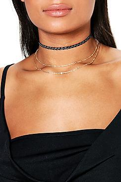 Boohoo Scarlet Pu Plaited Choker With Double Chain