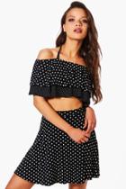 Boohoo Joanna Polka Dot Off Shoulder Crop & Skirt Co-ord Set Black