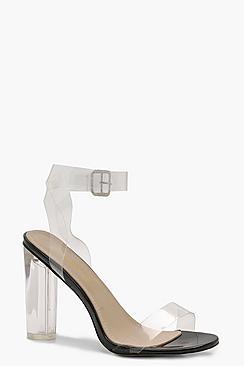 Boohoo Frances Clear Heel And Strap Block Heels