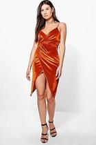 Boohoo Laura Velvet Strappy Wrap Midi Dress