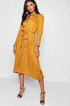 Boohoo Horn Button Polka Dot Midi Shirt Dress
