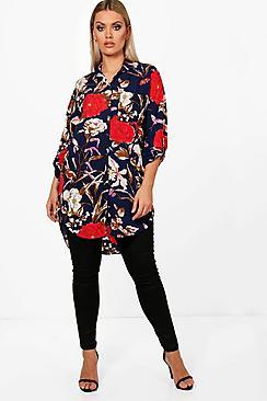 Boohoo Plus Keira Floral Oversized Shirt