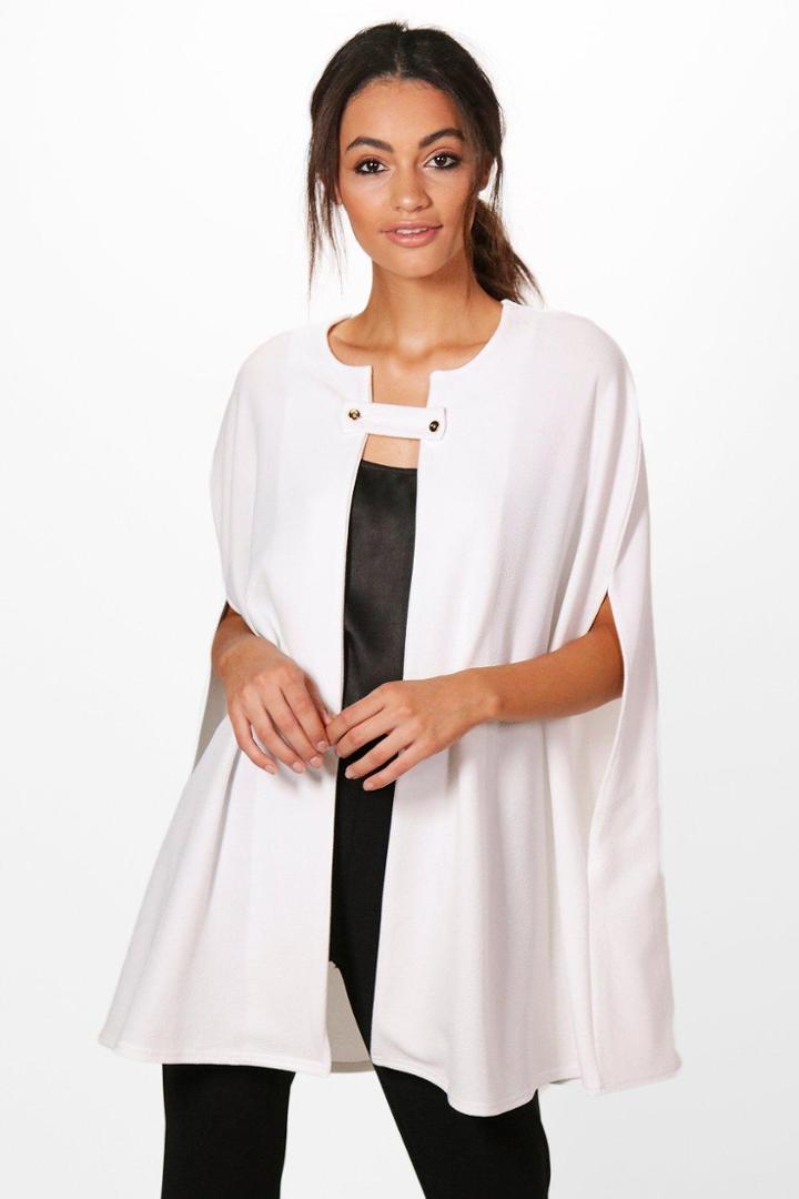 Boohoo Rebecca Button Front Cape Cream