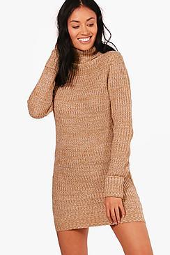 Boohoo Jenna Fisherman Rib Roll Neck Tunic Jumper
