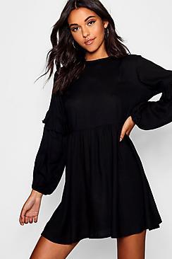 Boohoo Liv Balloon Sleeve Tassel Trim Shift Dress