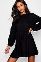 Boohoo Liv Balloon Sleeve Tassel Trim Shift Dress
