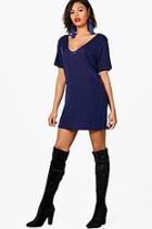 Boohoo Aliza Plunge Front Textured Slinky T-shirt Dress